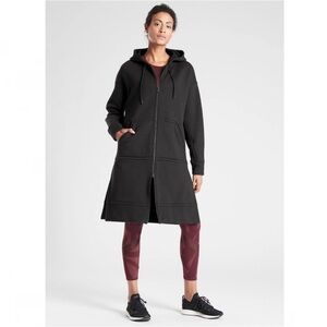 Athleta Tenacity Duster Full Zip Longline Hoodie Jacket, Black - Size XS